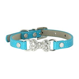 Cute Cat Traction Rope Crystal Diamond Bone Pet Collar (Option: Lake Water Blue-S)