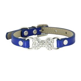 Cute Cat Traction Rope Crystal Diamond Bone Pet Collar (Option: Blue-S)