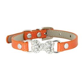 Cute Cat Traction Rope Crystal Diamond Bone Pet Collar (Option: Orange-S)
