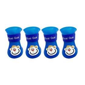 Cartoon Pet Boots Silicone Waterproof Non-slip Soft Bottom Summer Cat Supplies (Option: Blue-XL)